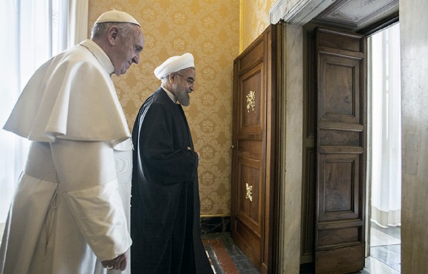 Papież Franciszek i prezydent Iranu Hasan Rouhani