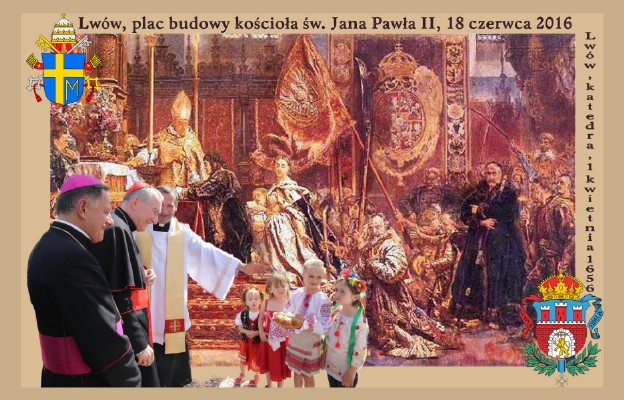 Najmłodsi parafianie witają kard. Pietro Parolina, w tle obraz J. Matejki