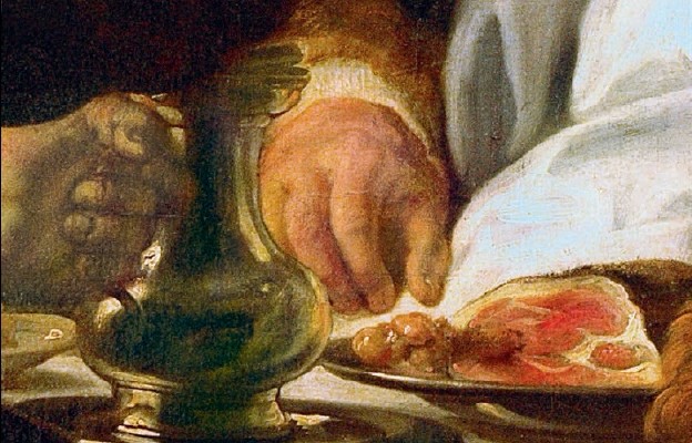 Jacob Jordaens, fragment obrazu „Król pije”(XVII wiek)