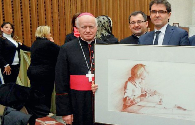 Papież Franciszek otrzymał obraz przedstawiający Stasię, najstarszą córkę
Wiktorii i Józefa Ulmów