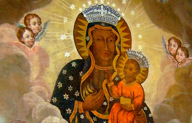 Madonna Częstochowska (XVII w.) adorowana przez święte: Katarzynę 
i Barbarę. Obraz w Świlczy.