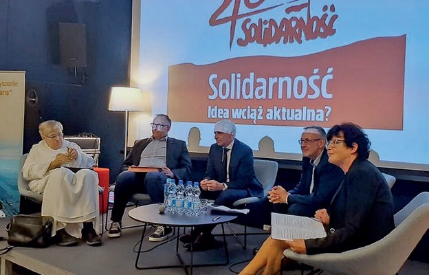 O. M. Zięba i J. Obremski często dyskutowali publicznie. Tu podczas obchodów 40-lecia Solidarności we Wrocławiu