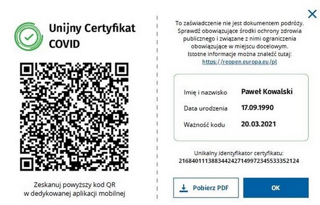 Paszport covidowy ważny krócej