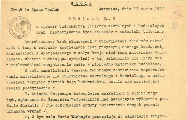 Okólnik Urzędu do Spraw Wyznań nr 3 z 1957 r.
