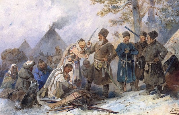 Mikołaj Karazin, obraz przedstawiający hołd mieszkańców Syberii dla przedstawicieli cara, 1870