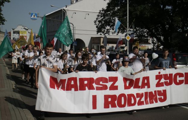 Uczestnicy marszu na ulicach Jarosławia.