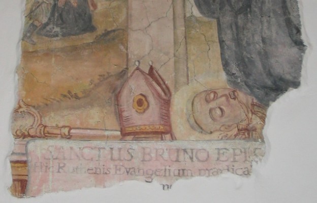 Fragment fresku przedstawia męczeńską śmierć z rąk pogan św. Brunona z Kwerfurtu