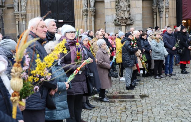 Wierni parafii katedralnej w Niedzielę Palmową