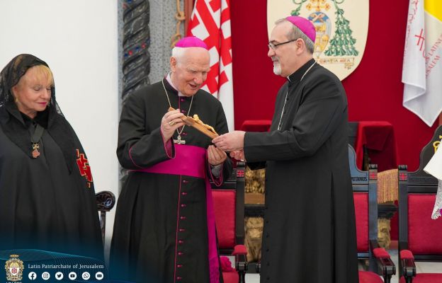Bp Ignacy Dec na spotkaniu z patriarchą Pierbattistą Pizzaballą OFM