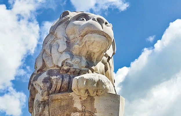 Pomnik lwa, wyrzeźbiony przez Witolda Marcewicza, znajduje się na wzgórzu zamkowym od 1993 r.