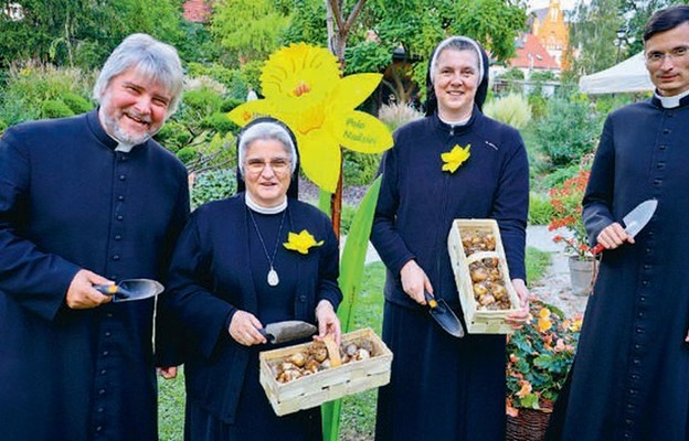Siostry elżbietanki wraz kapłanami promują akcję sadzenia żonkili