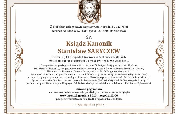 Klepsydra śp. ks. Stanisław Saryczew