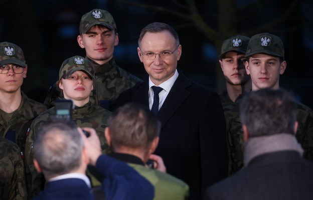 Prezydent RP Andrzej Duda podczas spotkania z mieszkańcami powiatu mławskiego w Mławie.